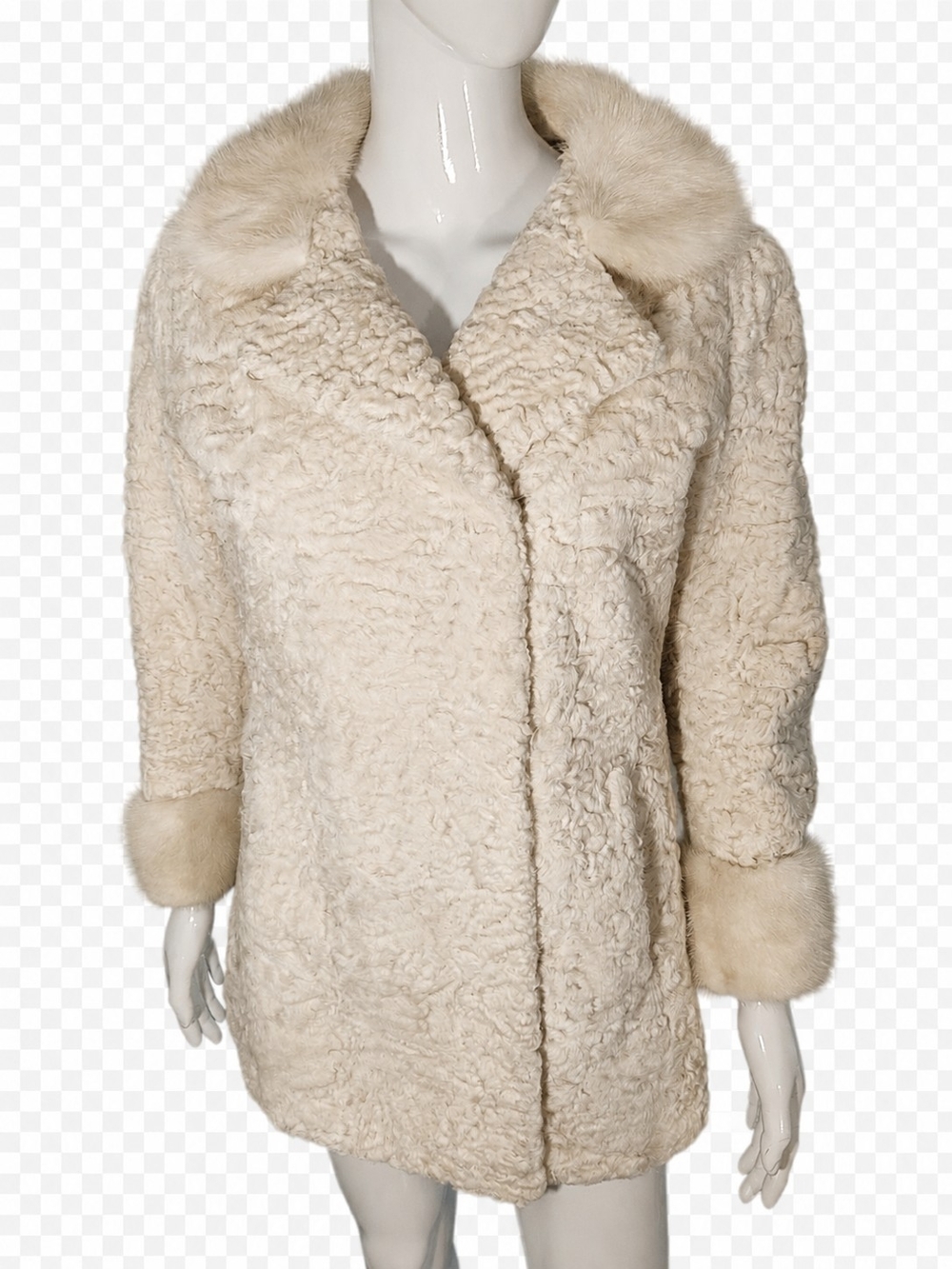 Fabulous Rare Vintage Cream Lamb Coat W/Mink Fur Trim